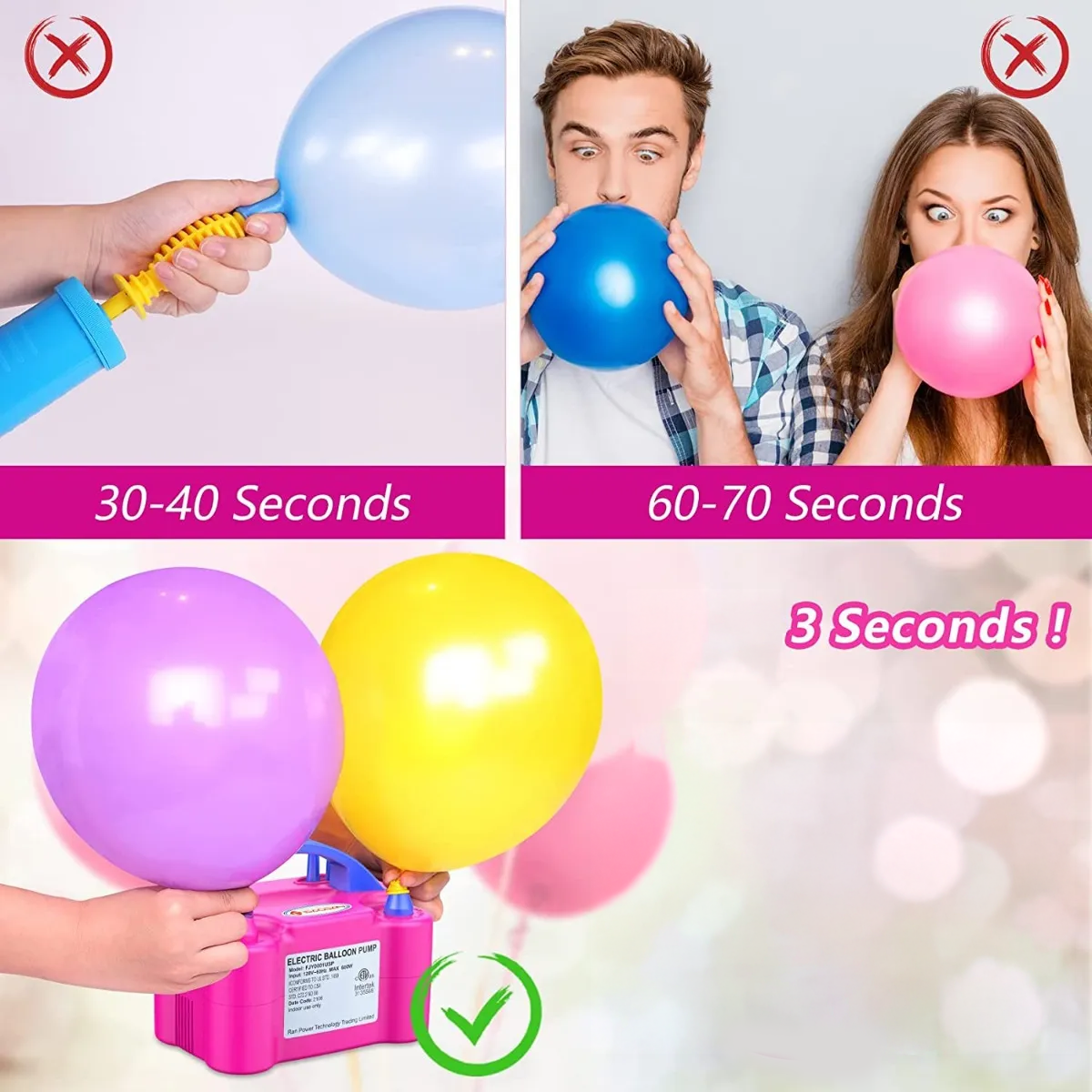 Inflador De Globos Electrico Doble Boquilla De Aire Fiesta