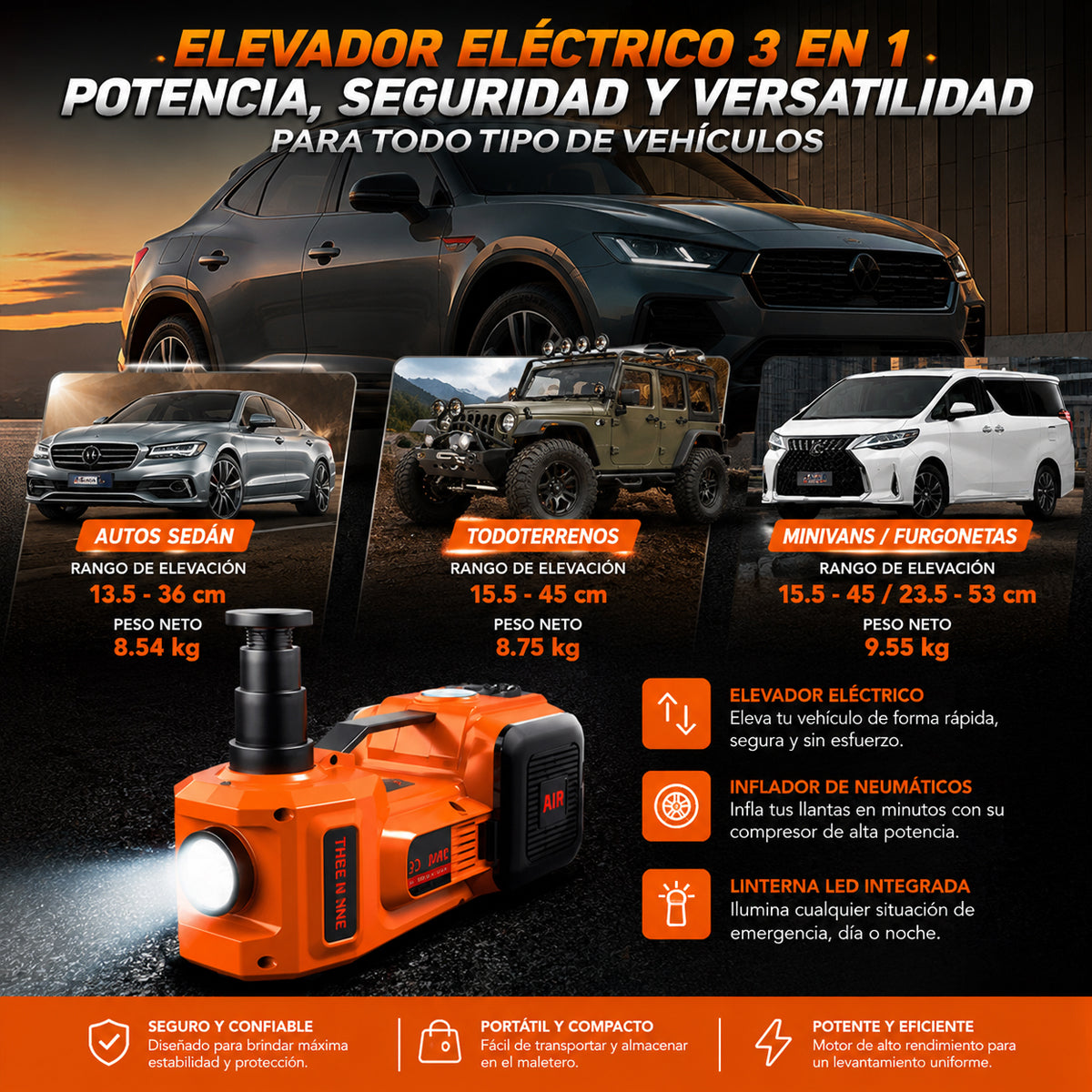 Gata hidraulica + Compresor de aire 12V