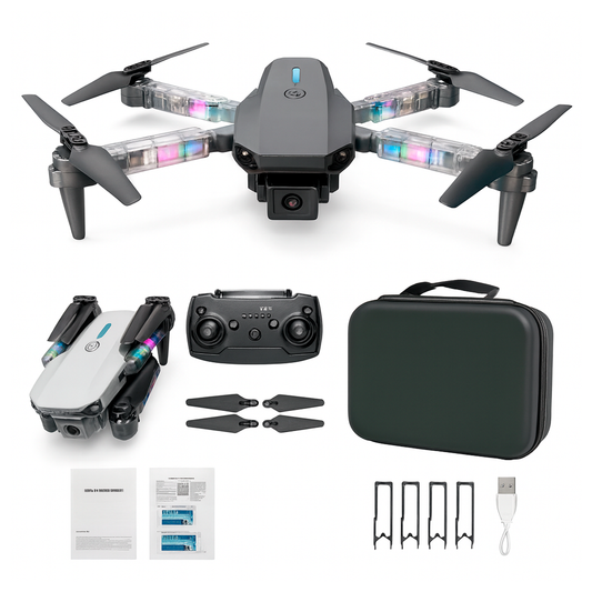 Drone E99 DMax WIFI con Doble Camara 4K Luz RGB incluye Estuche y Repuestos