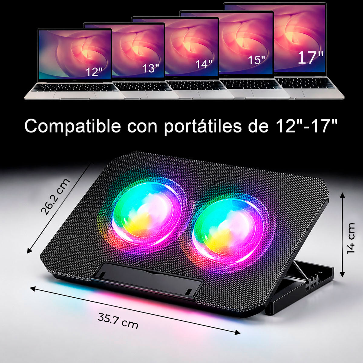 Cooler Ventilador para Laptop hasta 17" 6 Niveles 2 puerto USB N33-C-11