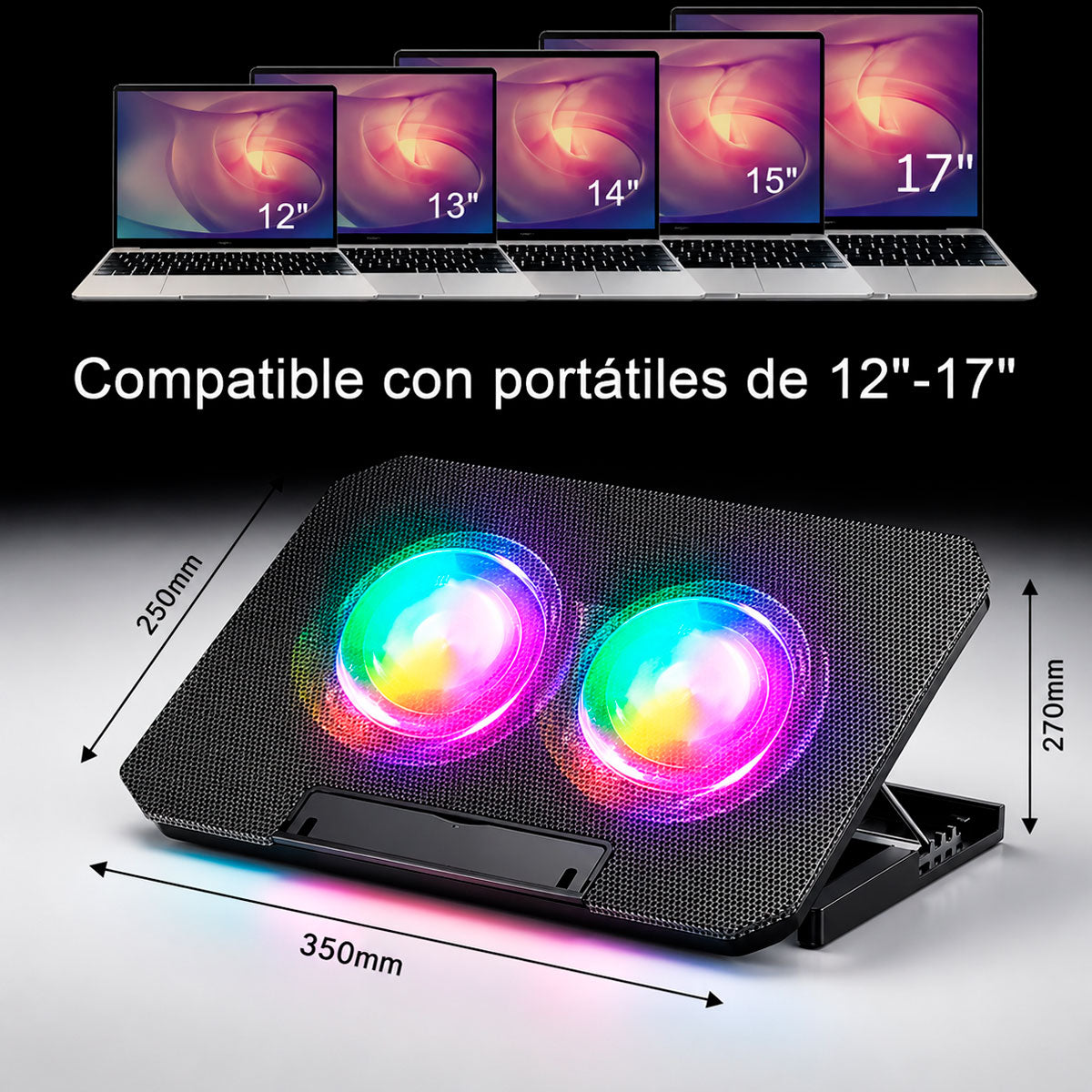 Cooler Ventilador para Laptop hasta 17" 6 Niveles 2 puerto USB N33-C-11