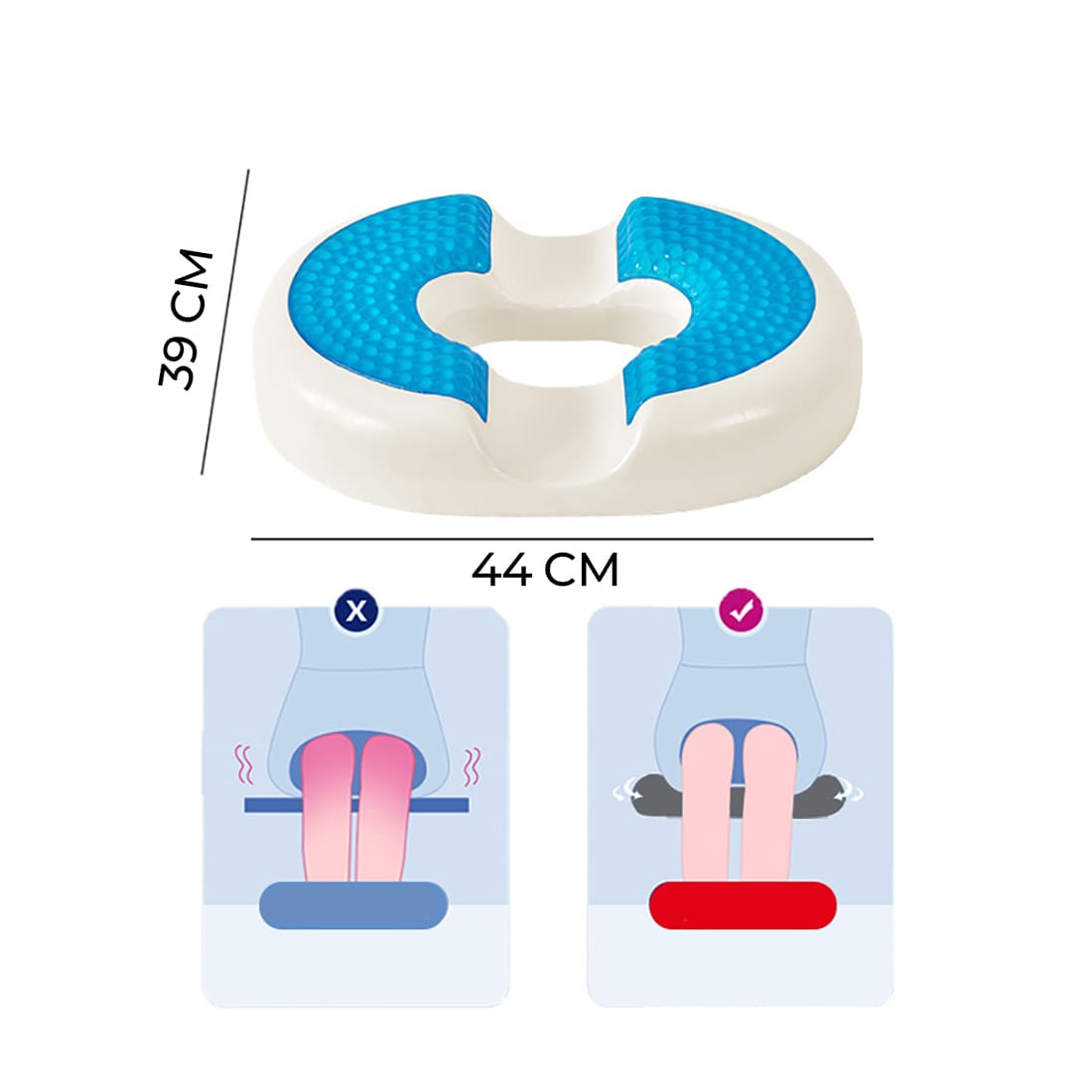 Cojin para asiento con Funda Anti transpirante - Evita Hemorroides