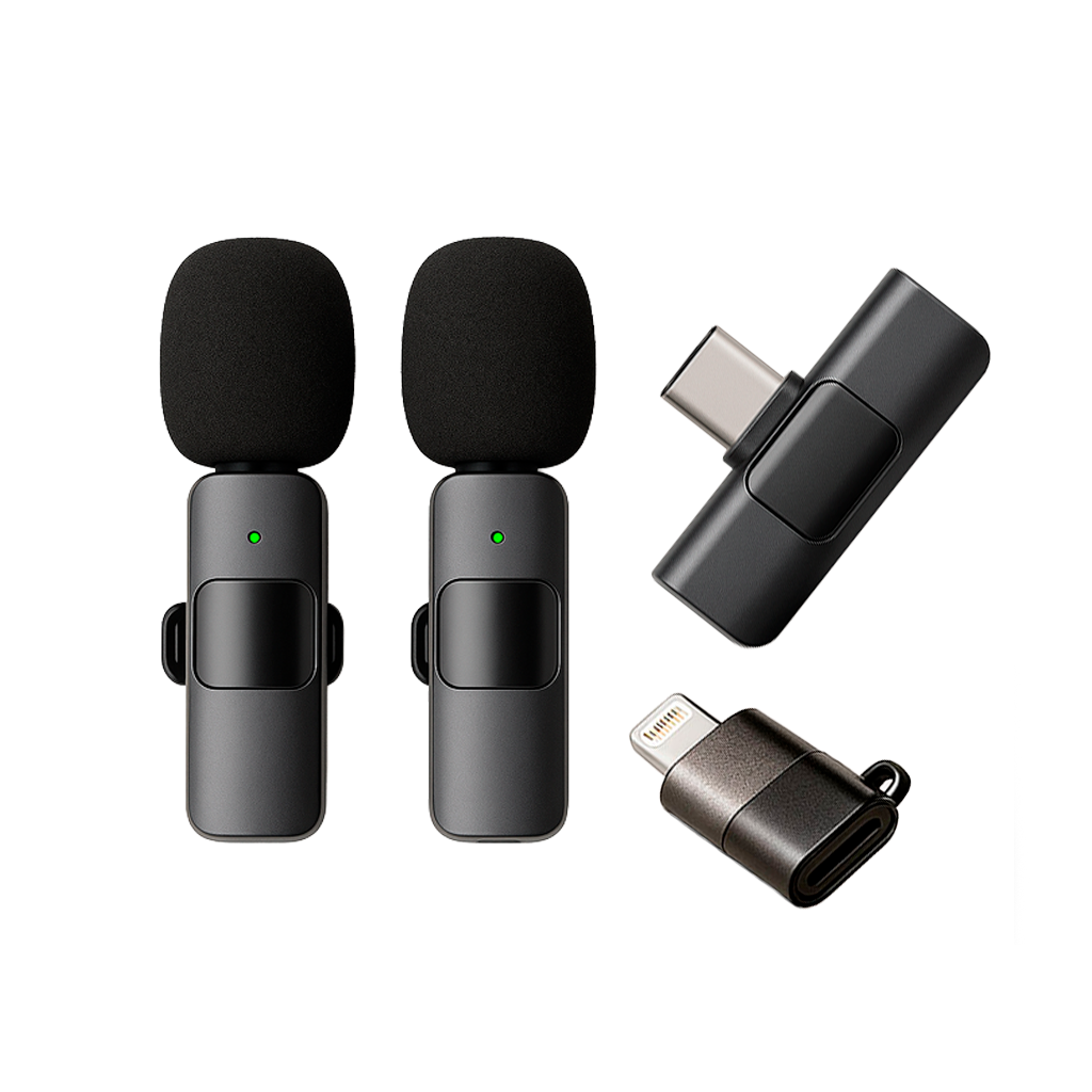 Microfono Inalambrico M20 de Solapa Dual Para Celulares iPhone O Tipo C 2 En 1