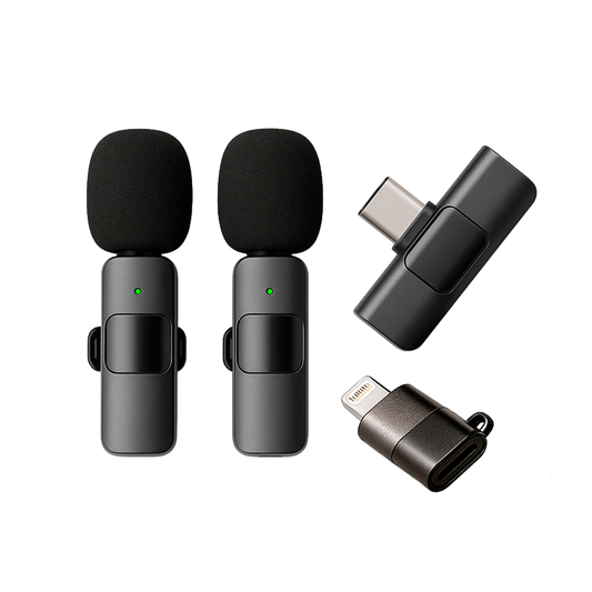 Microfono Inalambrico M20 de Solapa Dual Para Celulares iPhone O Tipo C 2 En 1