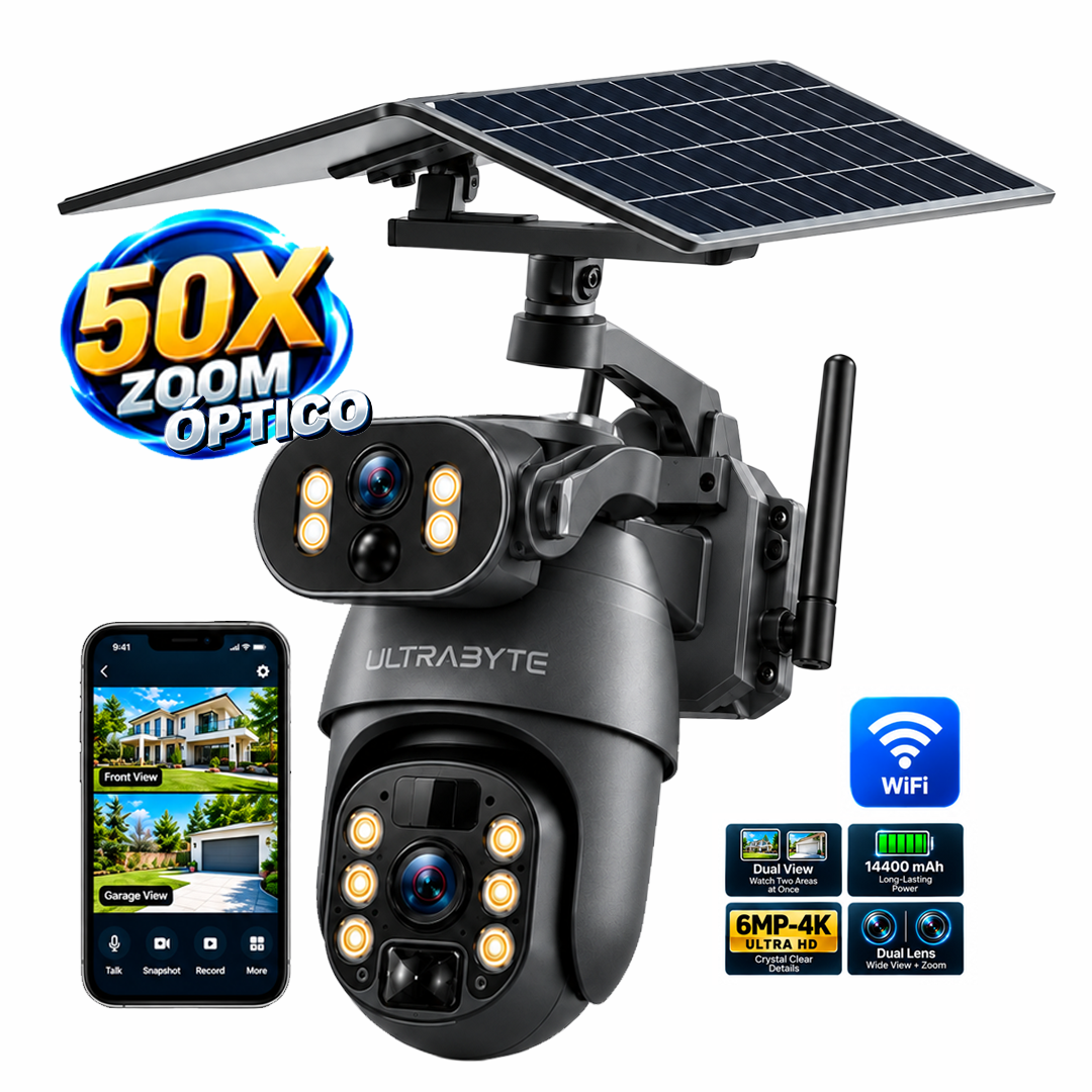 Camara Ip Ultrabyte Solar WIFI Doble Lente Zoom Optico 50X Alarma Vision Nocturna Q6MAX-50X-WIFI