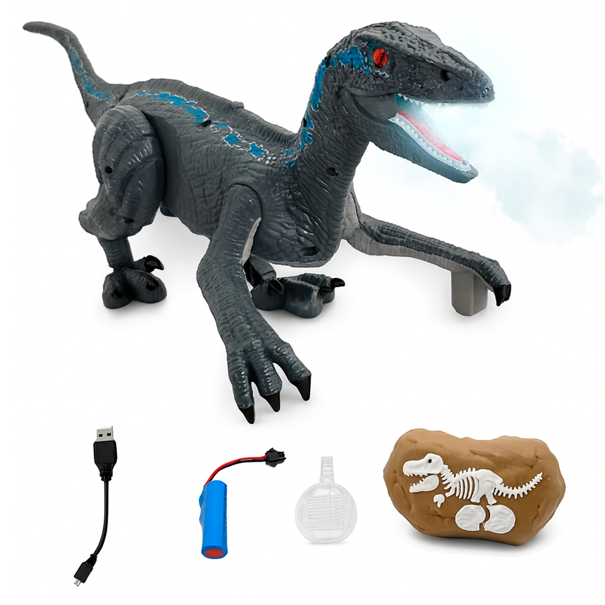Dinosaurio Velociraptor Control Remoto Luz Sonido Humo Juguete