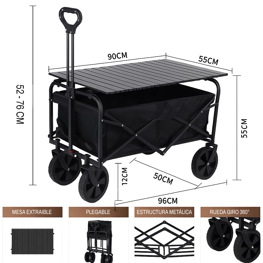Carrito Plegable Con Mesa Para Compras Para Llevar De Todo 220kg Campamento Playa 8020
