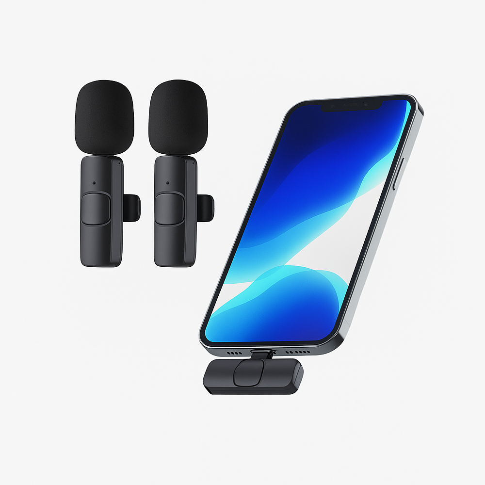 Microfono Inalambrico M20 de Solapa Dual Para Celulares iPhone O Tipo C 2 En 1