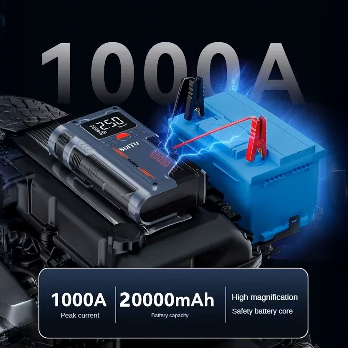 Arrancador De Batería De Vehiculo Universal + Inflador 2 En 1 Compresor