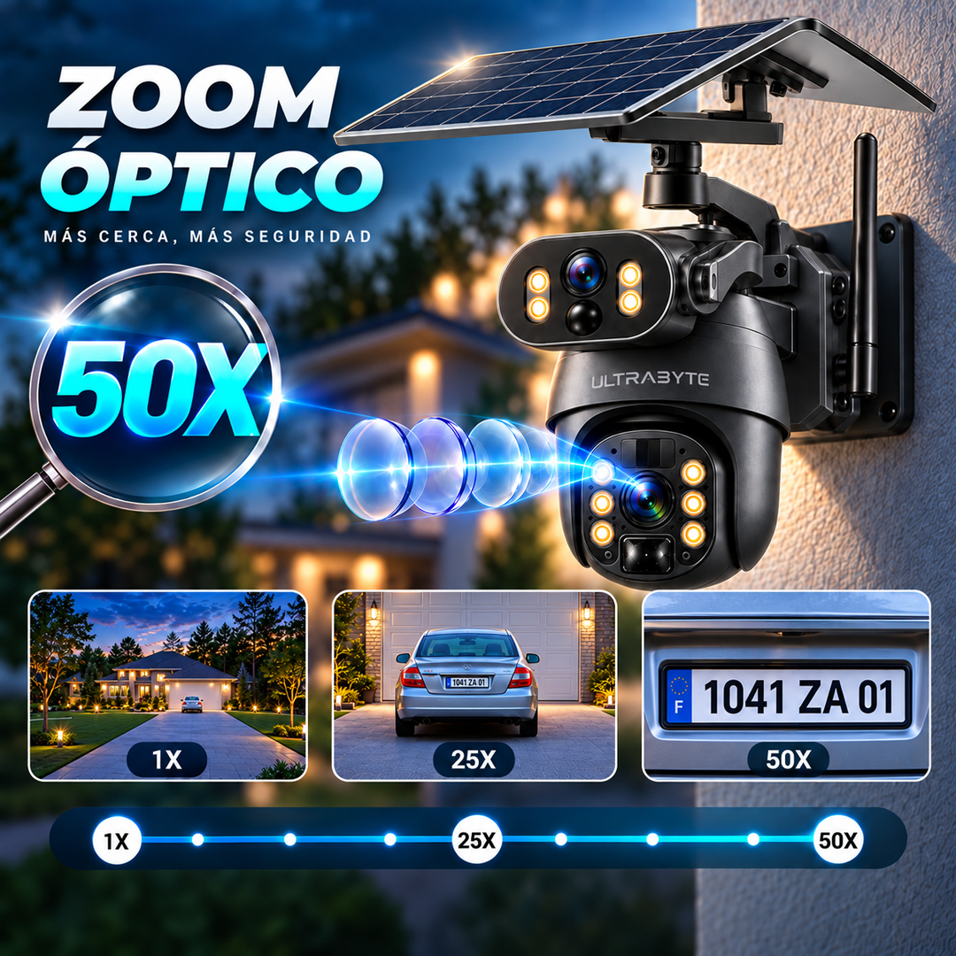 Camara Ip Ultrabyte Solar WIFI Doble Lente Zoom Optico 50X Alarma Vision Nocturna Q6MAX-50X-WIFI