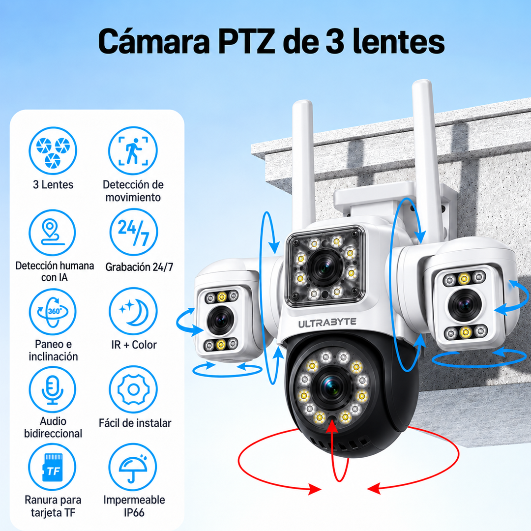 Camara Ip Ultrabyte WIFI Triple Lente Alarma Vision Nocturna Z-DY002W