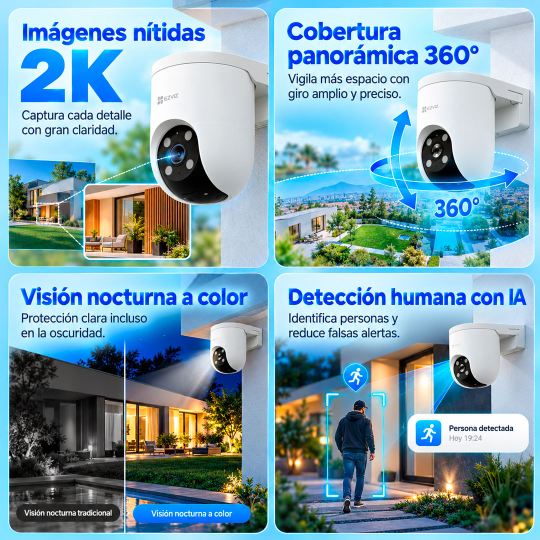 Camara IP Wifi Ezviz H8C PRO 2k 360° Audio Bidireccional Zoom Alexa Seguridad Exterior