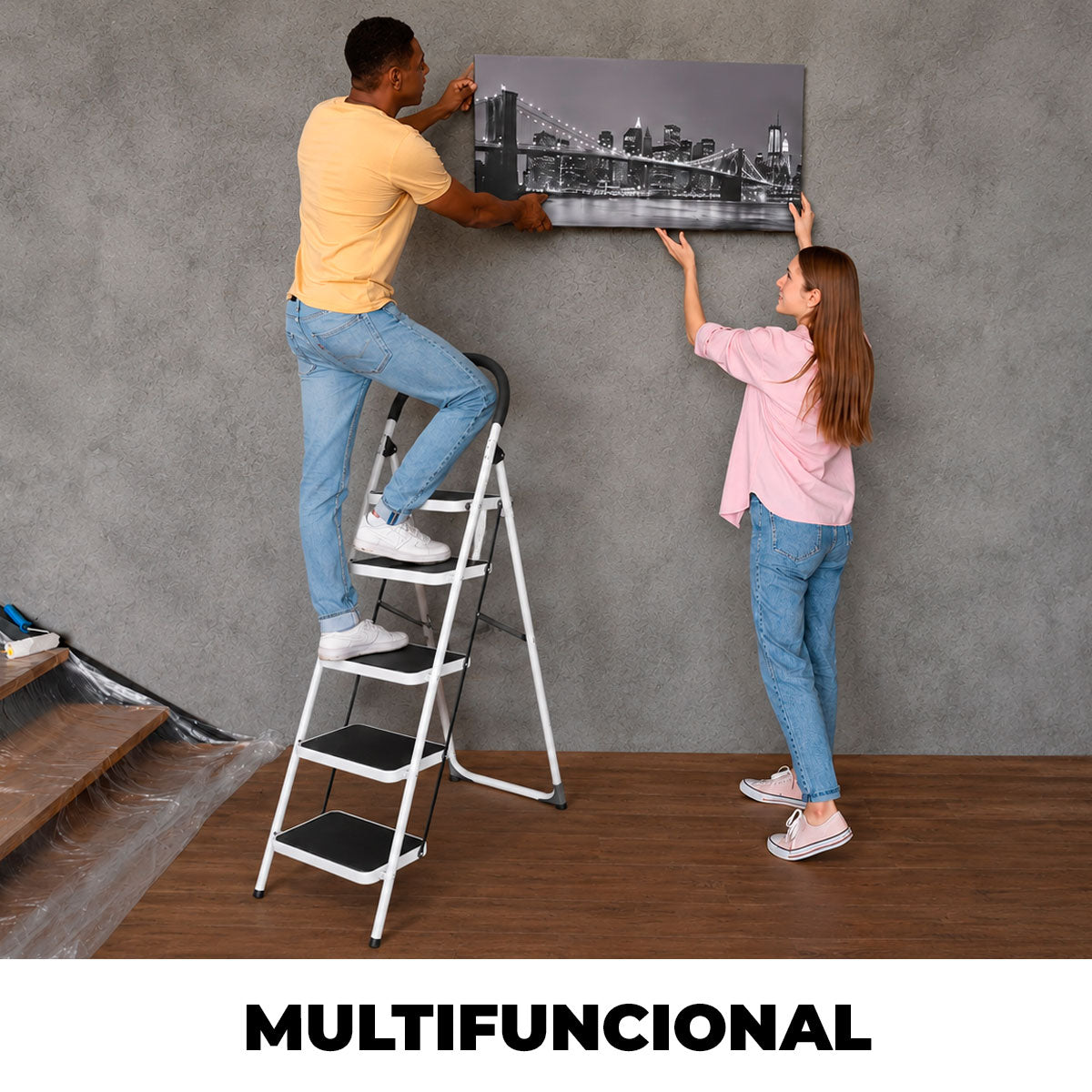 Escalera Plegable 5 Pasos Resistente Y Antideslizante Hasta 120KG