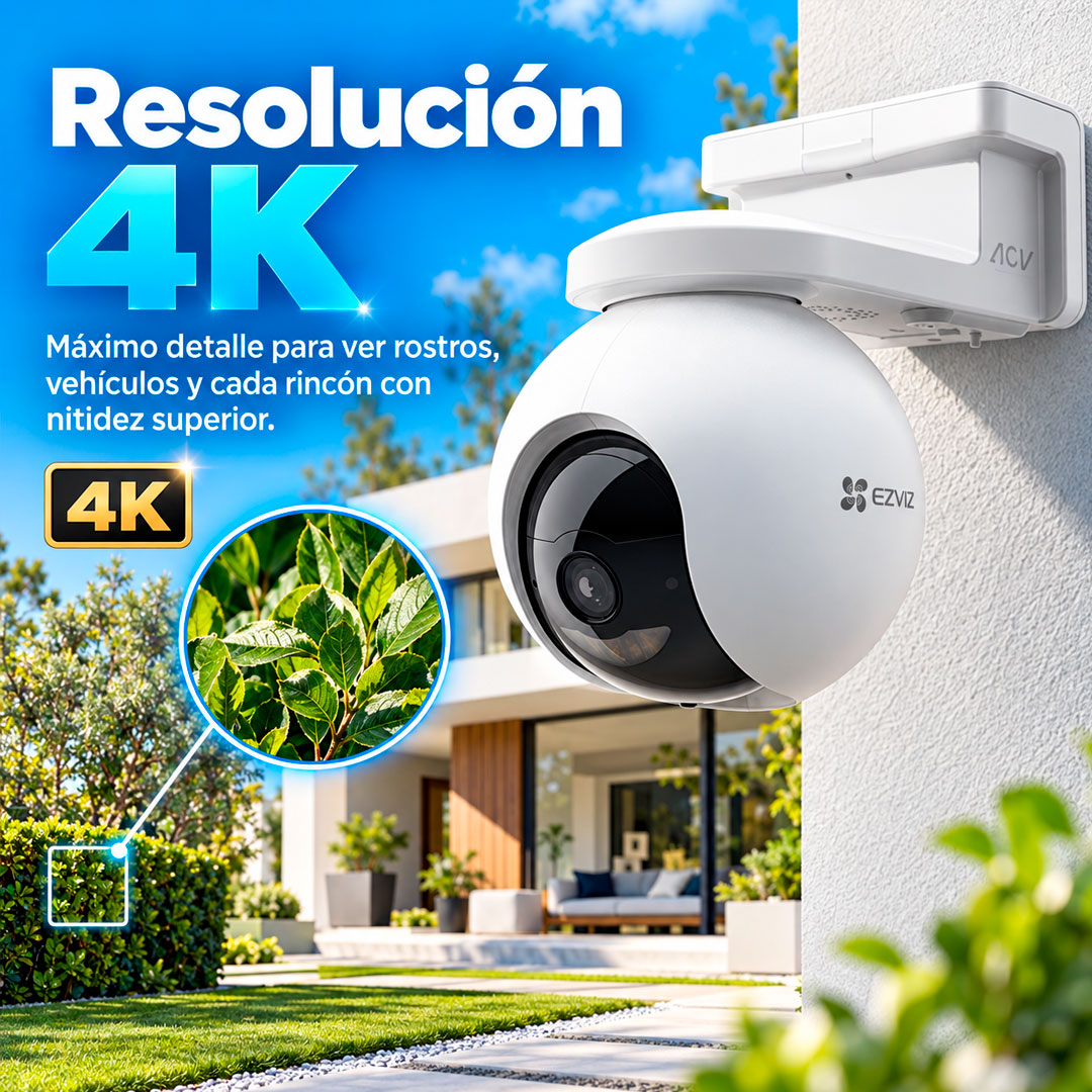 Camara IP Chip 4G WIFI Ezviz EB8 4K 360° Panel Solar Zoom Seguridad Exterior