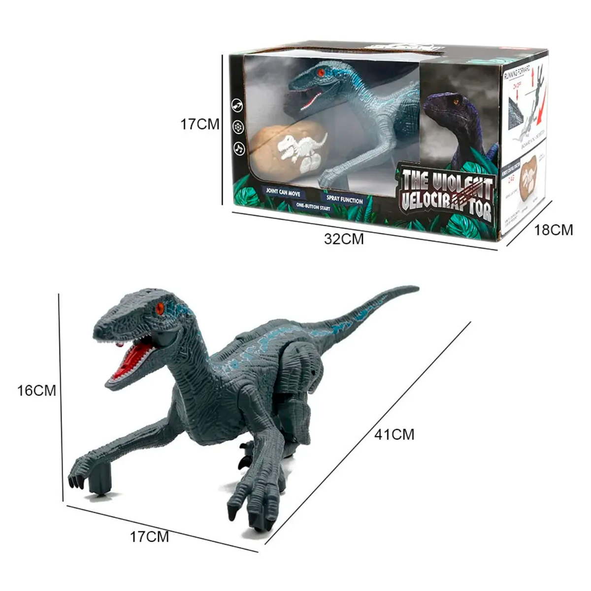 Dinosaurio Velociraptor Control Remoto Luz Sonido Humo Juguete