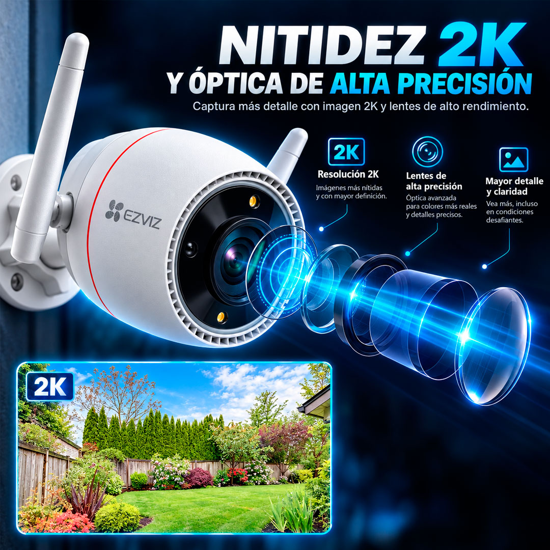 Camara IP Wifi Ezviz H3C 2k 360° Audio Bidireccional Zoom Alexa Seguridad Exterior