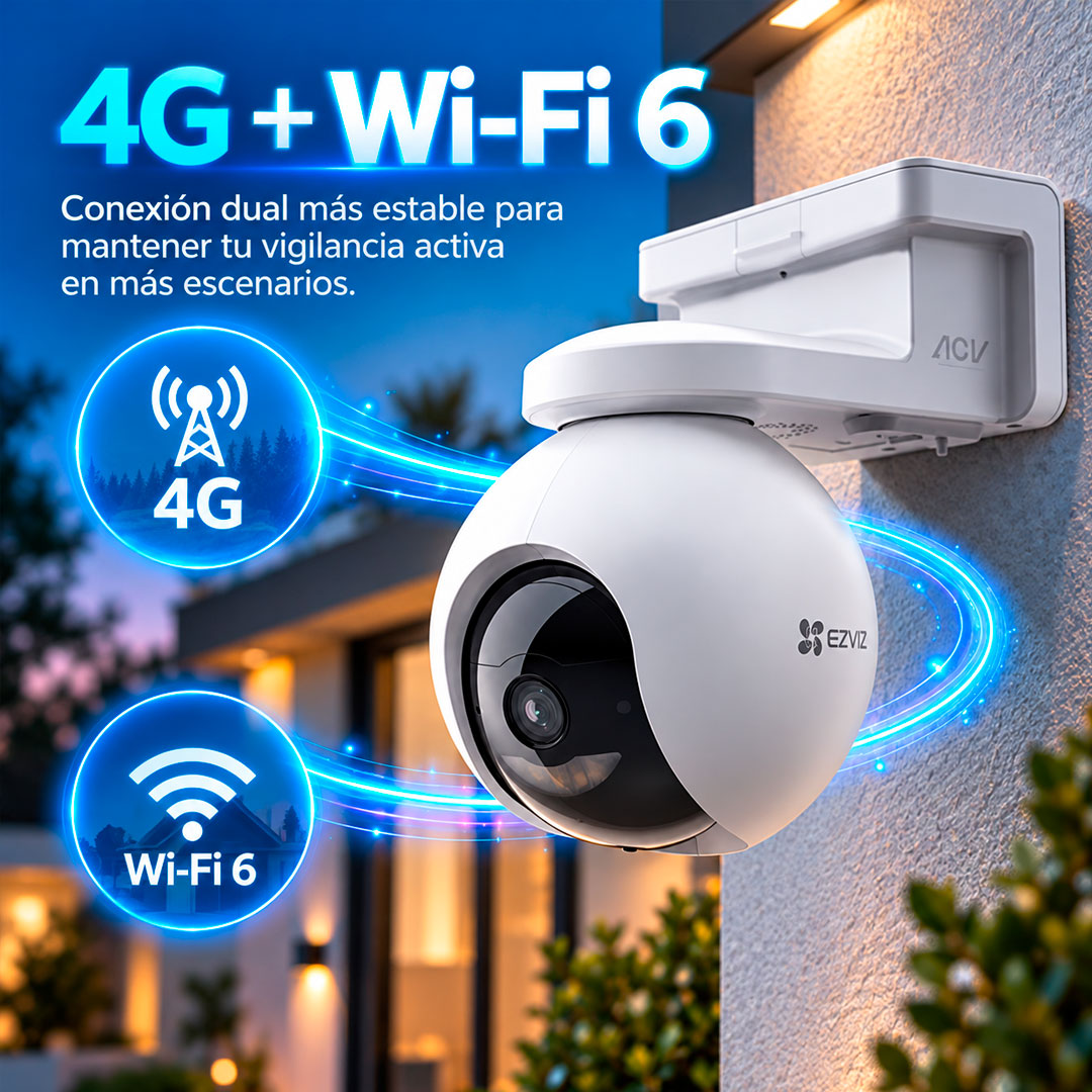 Camara IP Chip 4G WIFI Ezviz EB8 4K 360° Panel Solar Zoom Seguridad Exterior