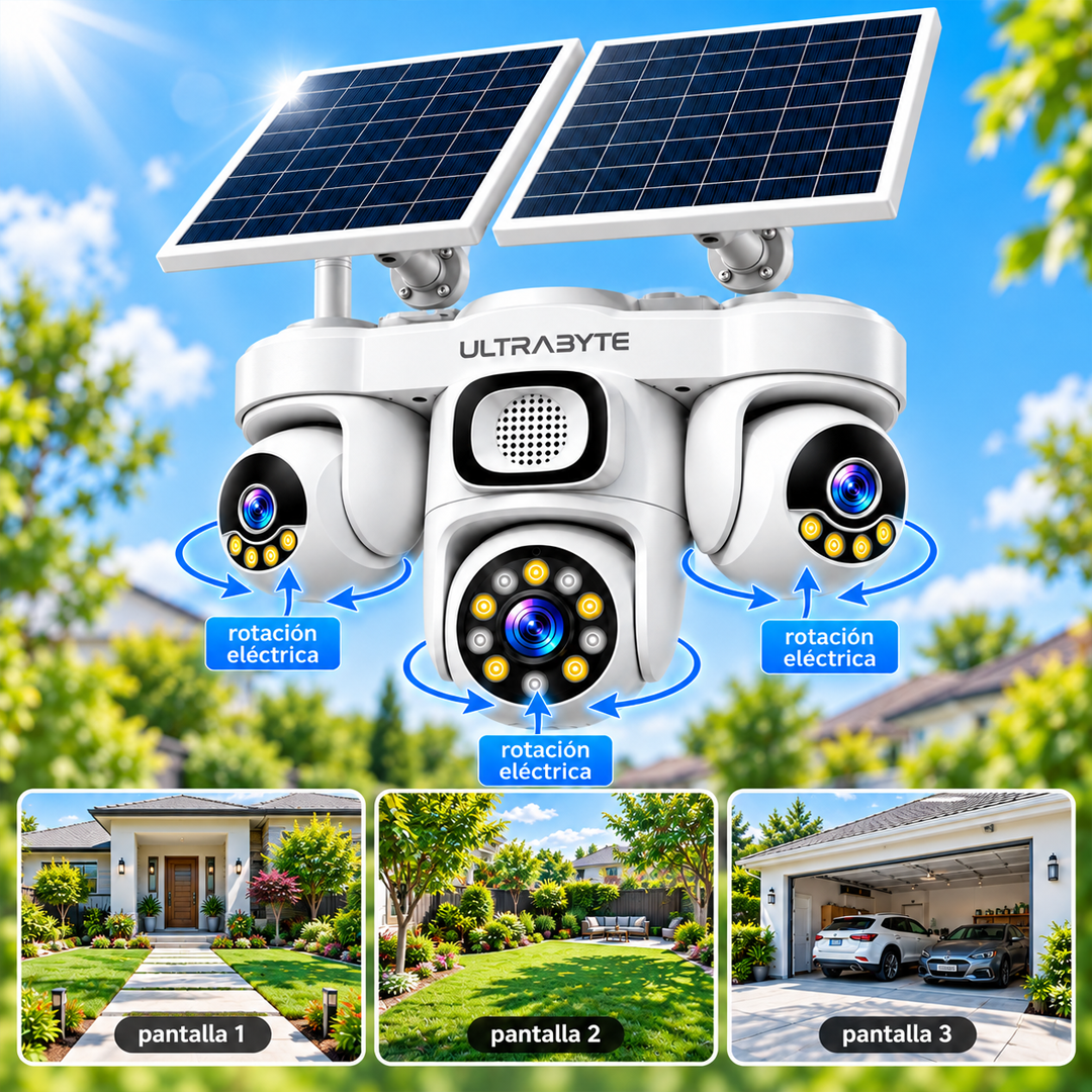 Camara Ip Ultrabyte Solar WIFI Triple Lente Bateria Recargable Alarma Vision Nocturna AW623SR