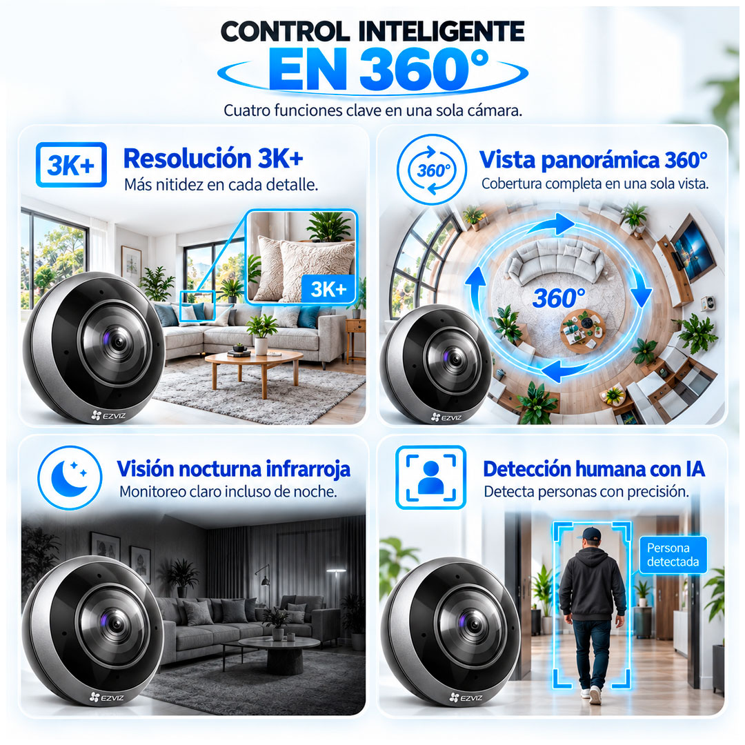 Camara IP Wifi Ezviz E4p 3K 360° Ojo de Pez Alexa Seguridad
