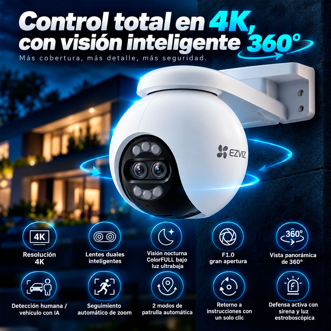Camara IP Wifi Ezviz H80X 4k 360° Audio Bidireccional Zoom Alexa Seguridad Exterior