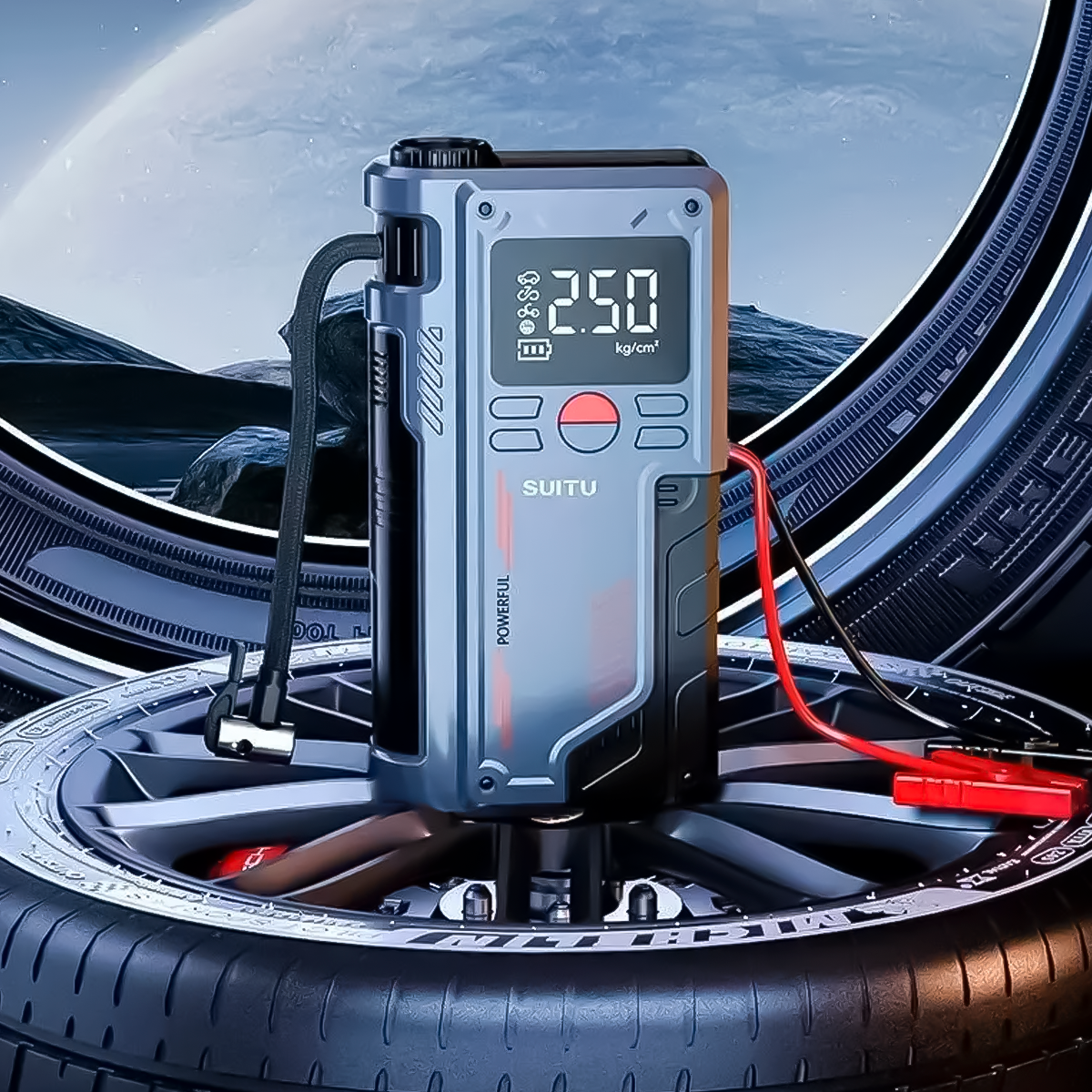 Arrancador De Batería De Vehiculo Universal + Inflador 2 En 1 Compresor