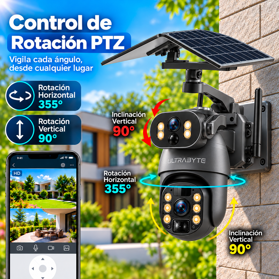 Camara Ip Ultrabyte Solar WIFI Doble Lente Zoom Optico 50X Alarma Vision Nocturna Q6MAX-50X-WIFI