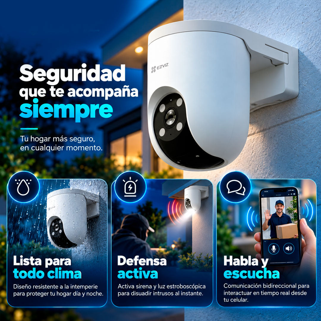 Camara IP Wifi Ezviz H8C PRO 2k 360° Audio Bidireccional Zoom Alexa Seguridad Exterior