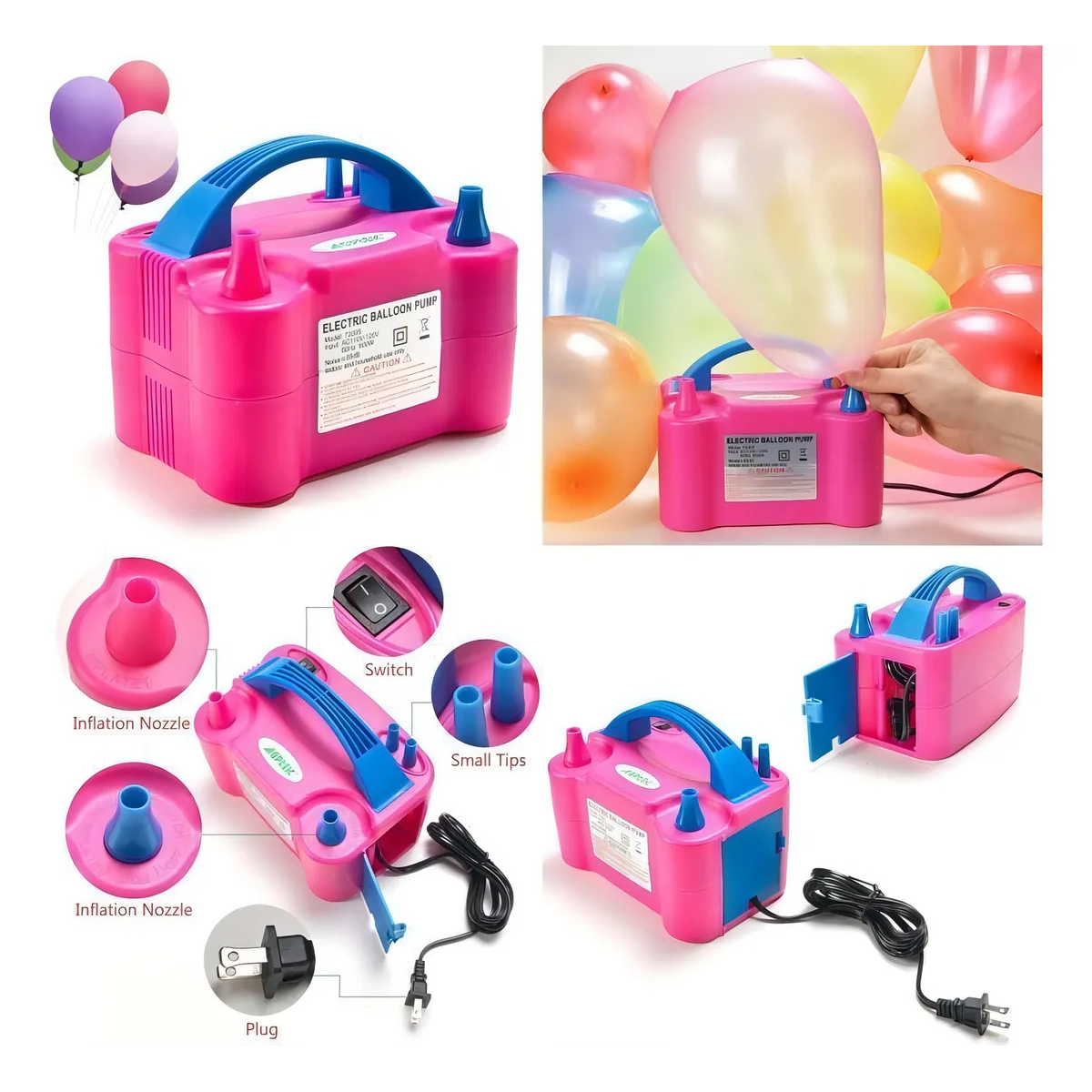 Inflador De Globos Electrico Doble Boquilla De Aire Fiesta