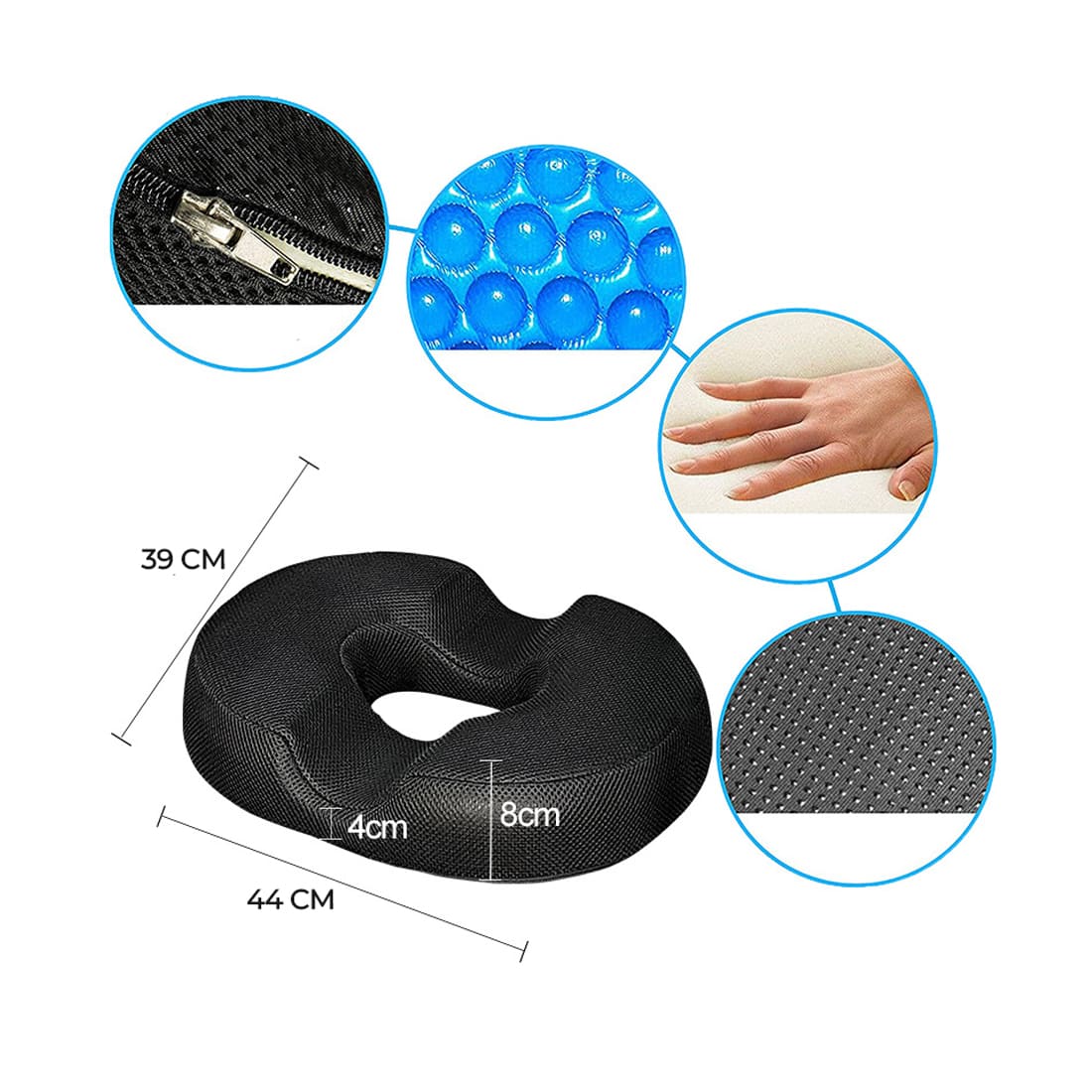 Cojin para asiento con Funda Anti transpirante - Evita Hemorroides