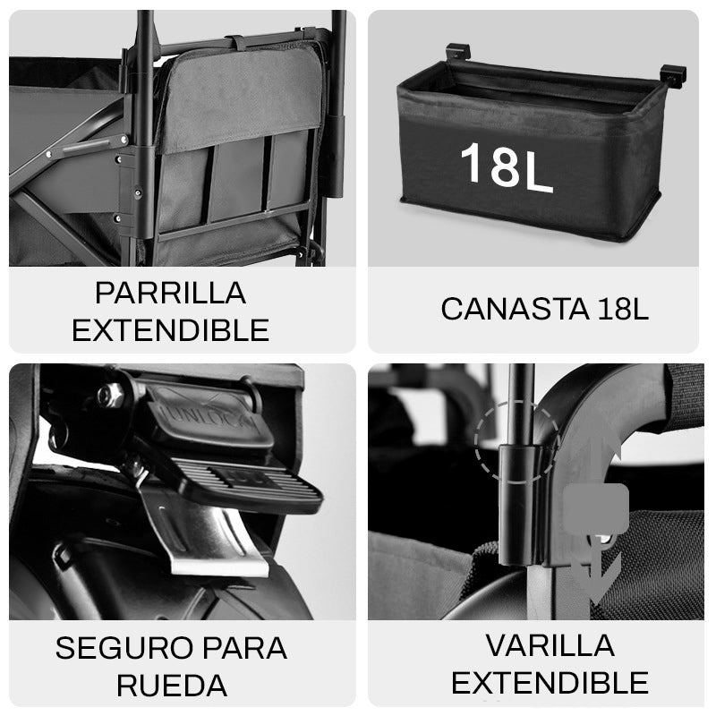 Carrito Plegable Con Tapasol Para Compras Para Llevar De Todo 220kg Campamento Playa BW-BK-3