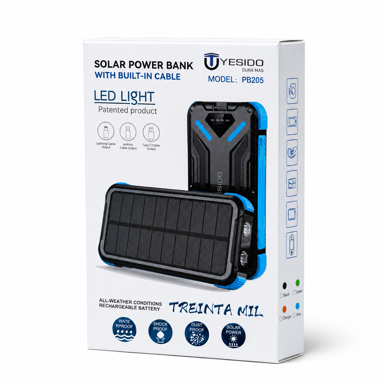 Power Bank Solar Yesido PB205 30000 Mah Cargador Bateria Portatil