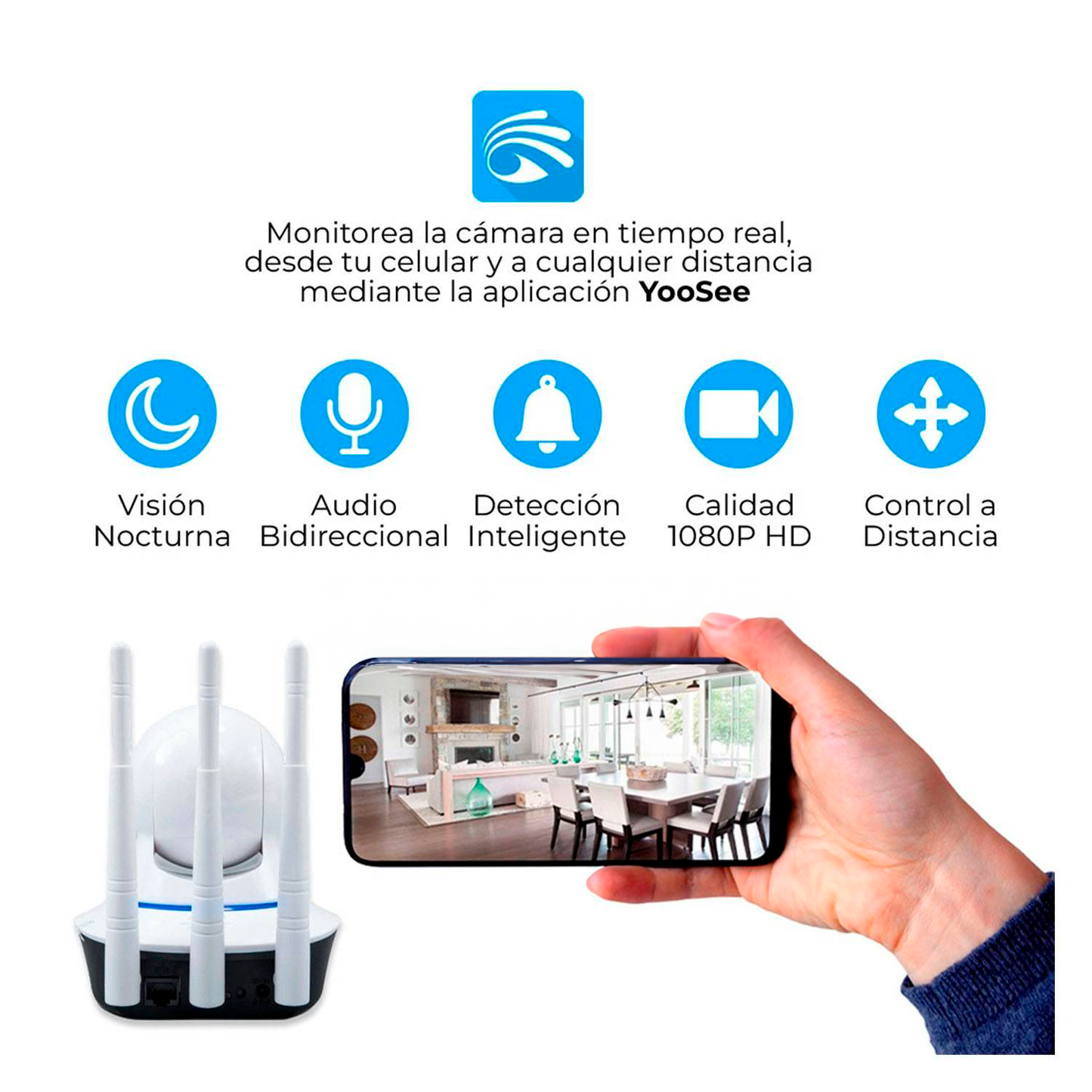 Cámara IP Robótica 360 Seguridad 3 Antenas Hd Con Wifi Vision Nocturna