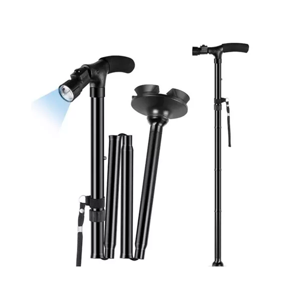 Baston Plegable Con Luz Led Y 4 Soportes Antideslizante