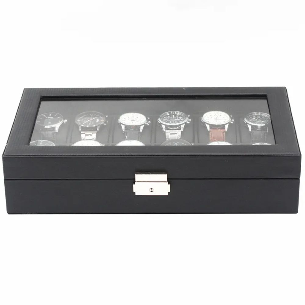Organizador de 12 Relojes con Detalles en Fibra de Carbono MOD2