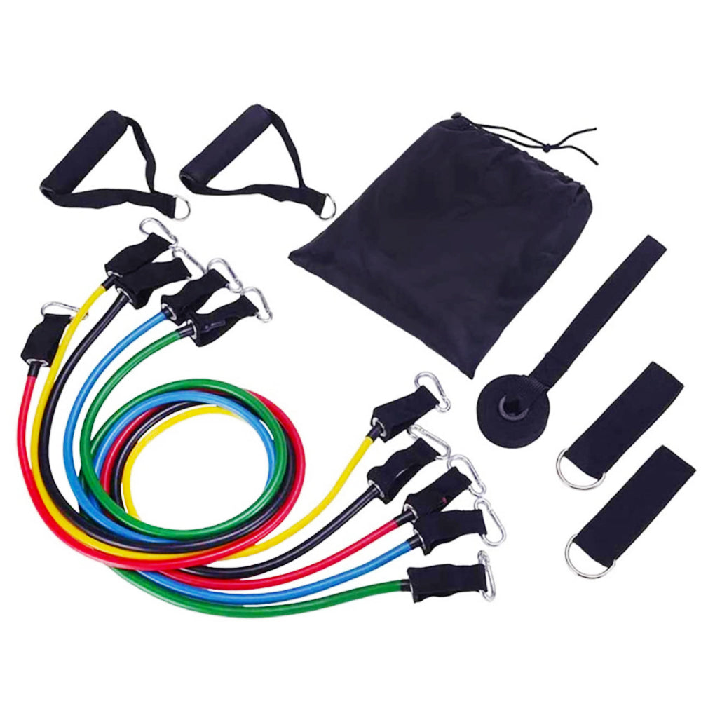 Bandas de Resistencia + Set deportivo (Incluye: soga, rueda abdominal, mancuernas para planchas, ejercitador de manos)