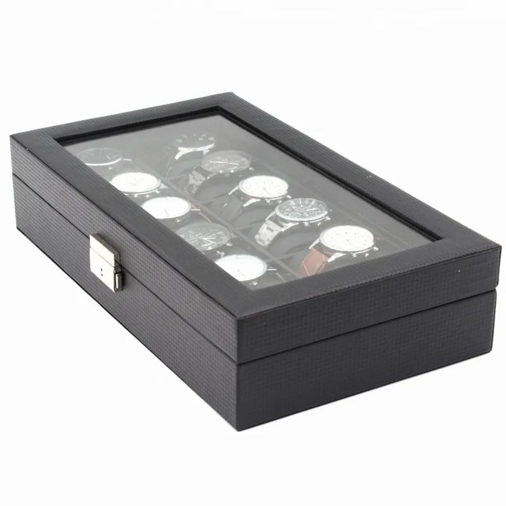 Organizador de 12 Relojes con Detalles en Fibra de Carbono MOD2