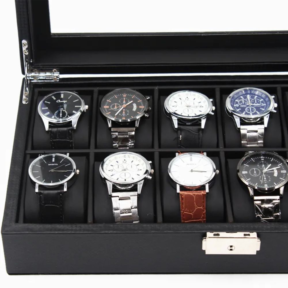 Organizador de 12 Relojes con Detalles en Fibra de Carbono MOD2