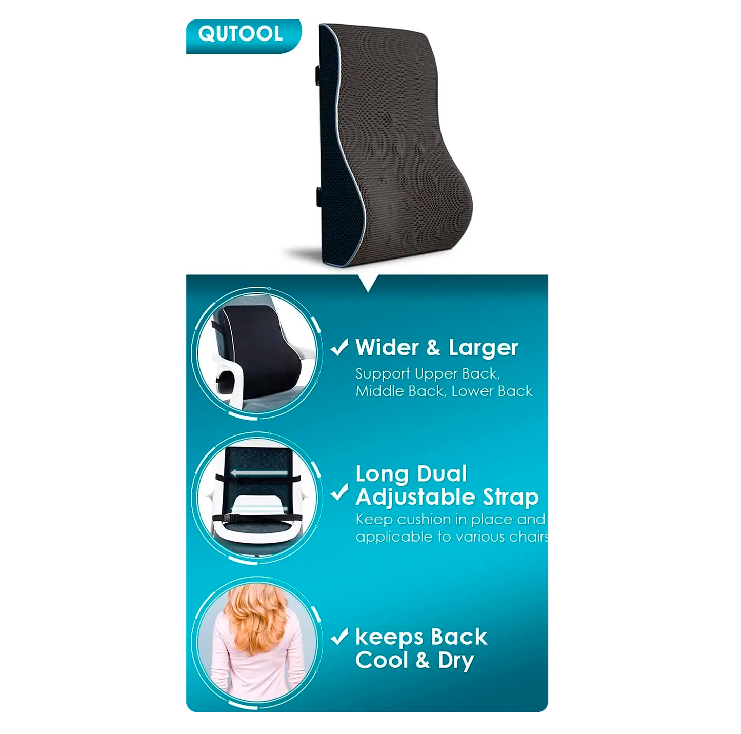 Respaldar Lumbar para Asiento con Gel Memory Foam + Tirantes